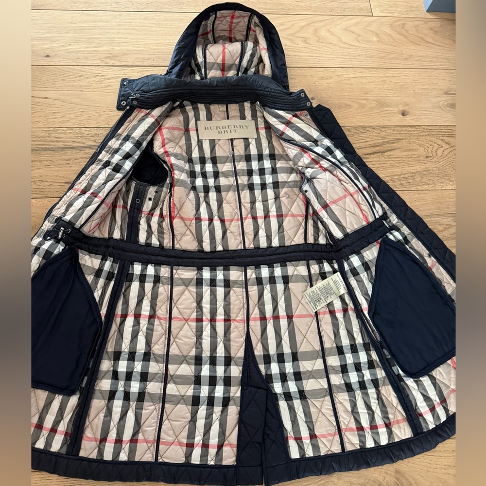 Burberry Brit Quilted Coat | Navy | Size Medium
